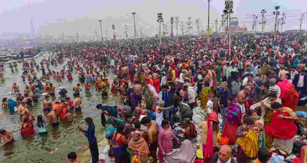 Hindu devotees take holy dip in the Ganga river on the occasion of Basant Panchami festival. Hindu devotees take holy dip in the Ganga river on the occasion of Basant Panchami festival.