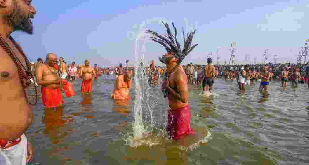 'Sadhus' and other devotees take a holy dip at the Sangam on the occasion of 'Mauni Amavasya', during the ongoing Maha Kumbh Mela, in Prayagraj on Wednesday, Jan. 29, 2025. File photo. 'Sadhus' and other devotees take a holy dip at the Sangam on the occasion of 'Mauni Amavasya', during the ongoing Maha Kumbh Mela, in Prayagraj on Wednesday, Jan. 29, 2025. File photo.