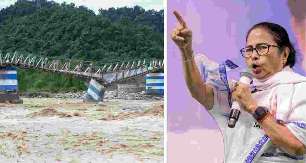 The collapsed Dudhia Iron Bridge over the Balason River after torrential rains in Darjeeling on October 5, 2025. Chief Minister Mamata Banerjee later visited the site. The collapsed Dudhia Iron Bridge over the Balason River after torrential rains in Darjeeling on October 5, 2025. Chief Minister Mamata Banerjee later visited the site.