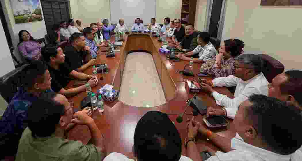 BJP MLAs from Manipur meet BJP State in charge Sambit Patra at Manipur Bhavan in Delhi BJP MLAs from Manipur meet BJP State in charge Sambit Patra at Manipur Bhavan in Delhi
