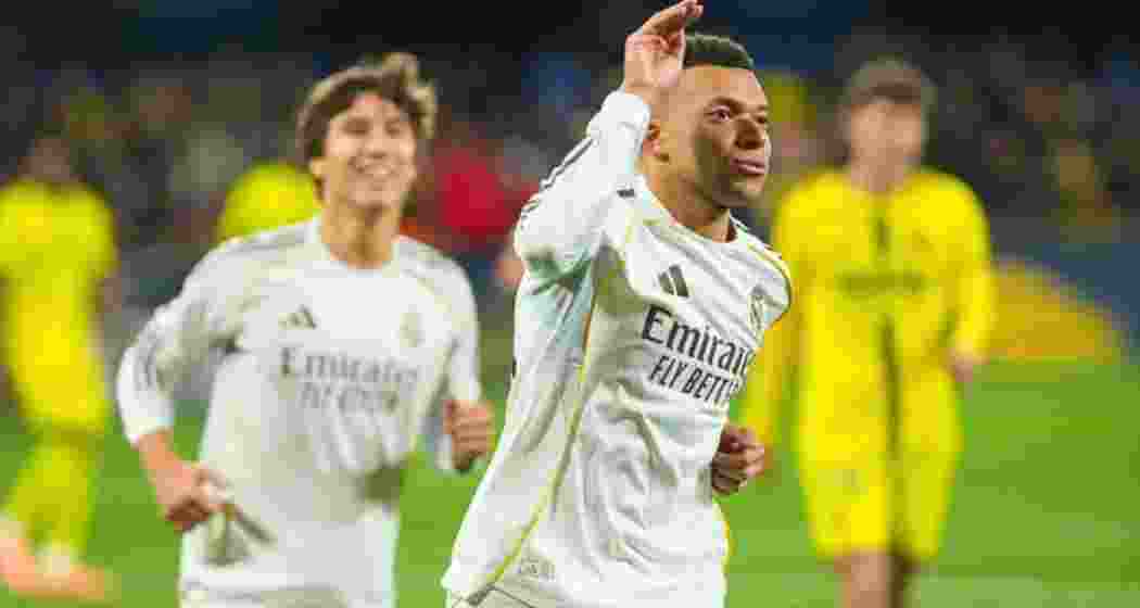 Real Madrid's Kylian Mbappe celebrates after the Spanish La Liga soccer match between Villarreal and Real Madrid in Villarreal, Spain, Saturday. (Image: AP) Real Madrid's Kylian Mbappe celebrates after the Spanish La Liga soccer match between Villarreal and Real Madrid in Villarreal, Spain, Saturday. (Image: AP)