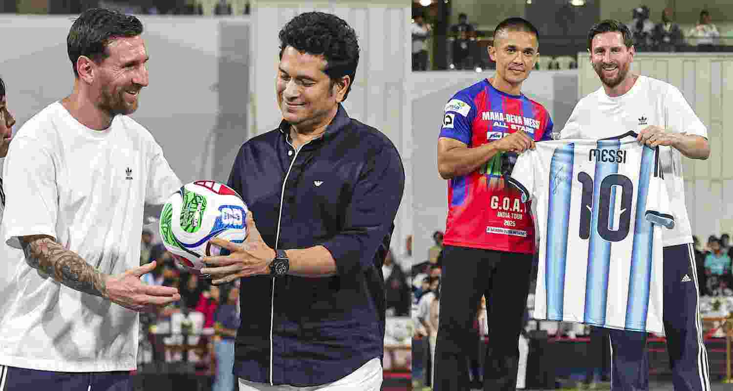 Messi with Tendulkar and Messi with Sunil Chetri. Messi with Tendulkar and Messi with Sunil Chetri.