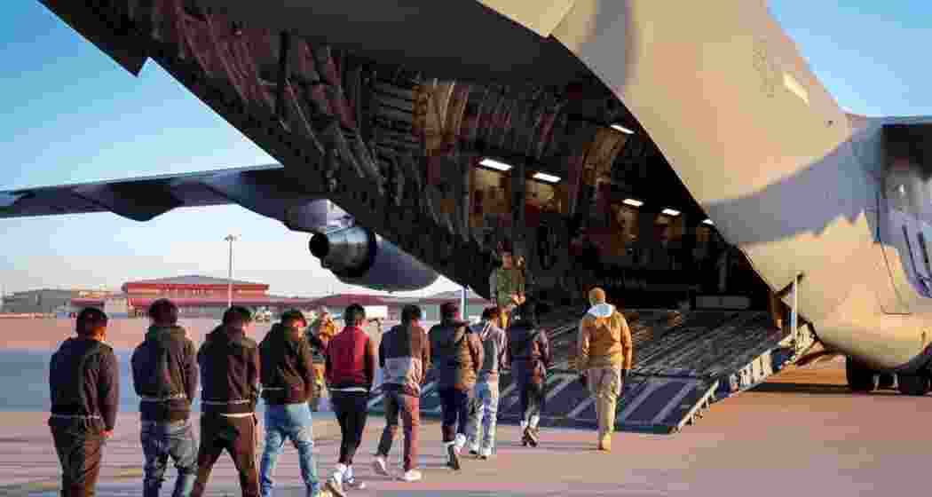 Mexican deportees being escorted to a US Air Force C-17 deportation flight amid intensified border measures under President Trump’s administration. One such flight was denied landing in Mexico, according to officials concerned. Mexican deportees being escorted to a US Air Force C-17 deportation flight amid intensified border measures under President Trump’s administration. One such flight was denied landing in Mexico, according to officials concerned.