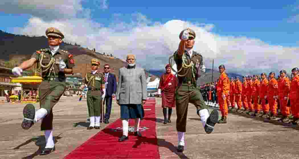 Prime Minister Narendra Modi receives guard of honour on his arrival at Paro International Airport in Bhutan in March, 2024. (File photo) Prime Minister Narendra Modi receives guard of honour on his arrival at Paro International Airport in Bhutan in March, 2024. (File photo)
