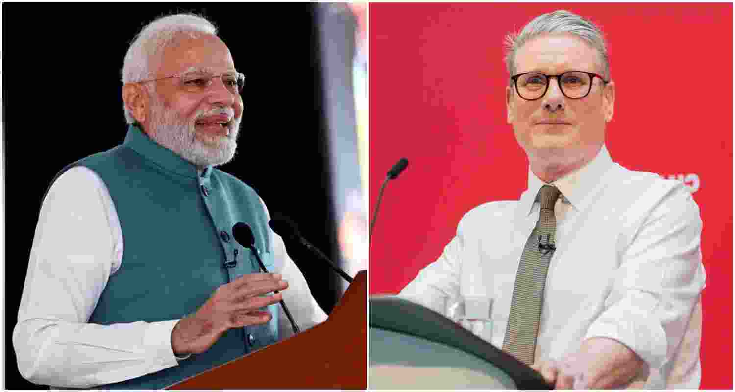 Prime Minister Narendra Modi (L), newly elected UK Prime Minister, Keir Starmer. Prime Minister Narendra Modi (L), newly elected UK Prime Minister, Keir Starmer.