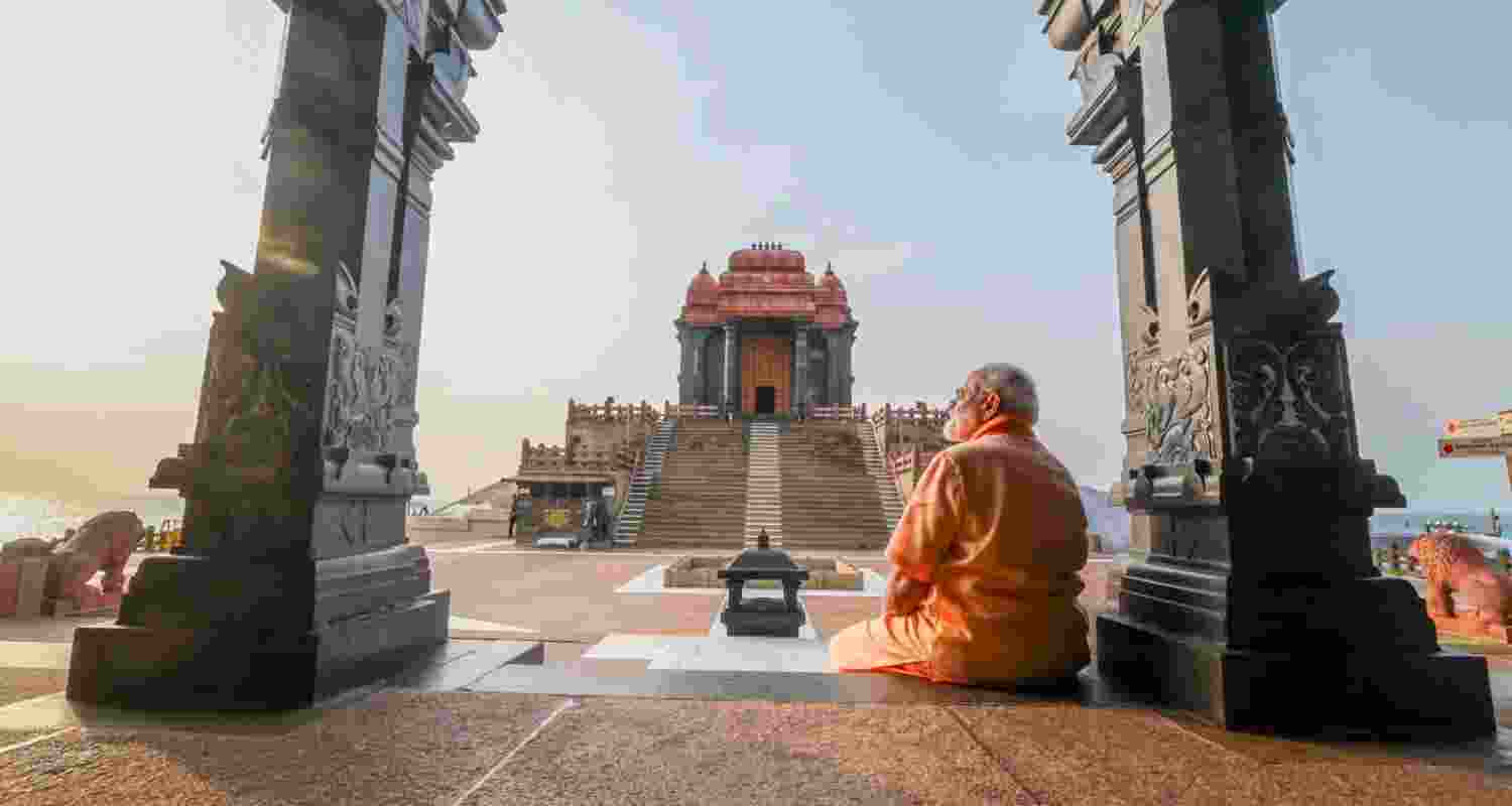 PM Modi at the Vivekananda Memorial in Kanyakumari. PM Modi at the Vivekananda Memorial in Kanyakumari.