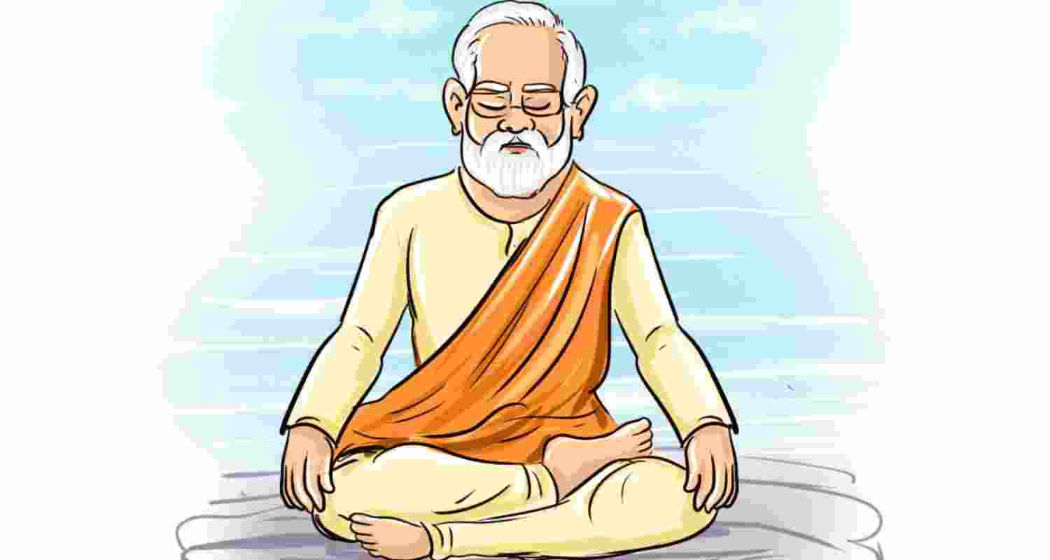 An illustration of Prime Minister Narendra Modi meditating at the Vivekananda Rock Memorial. An illustration of Prime Minister Narendra Modi meditating at the Vivekananda Rock Memorial.