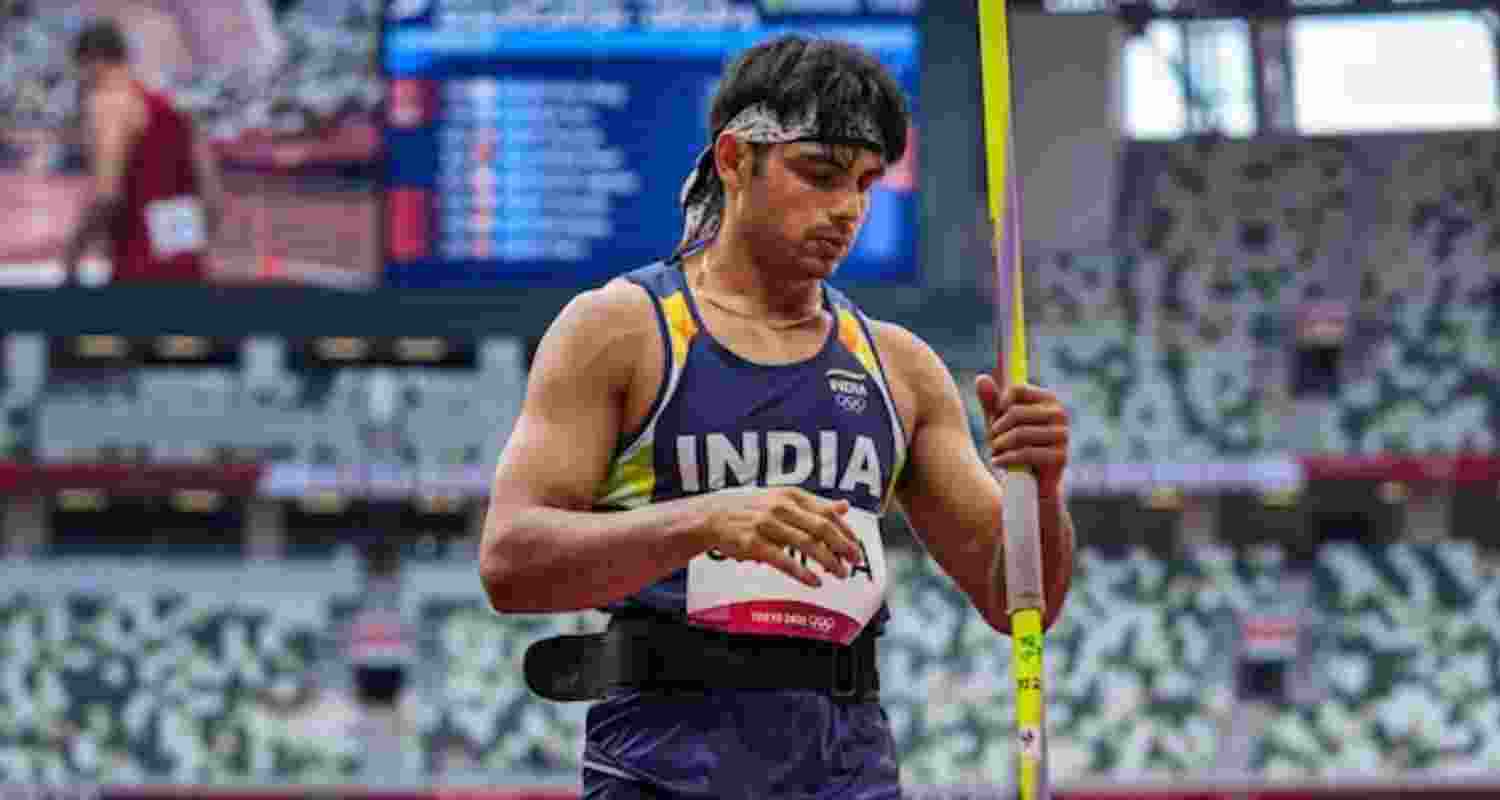 Image of Ace Indian javelin thrower Neeraj Chopra during event. Image of Ace Indian javelin thrower Neeraj Chopra during event.