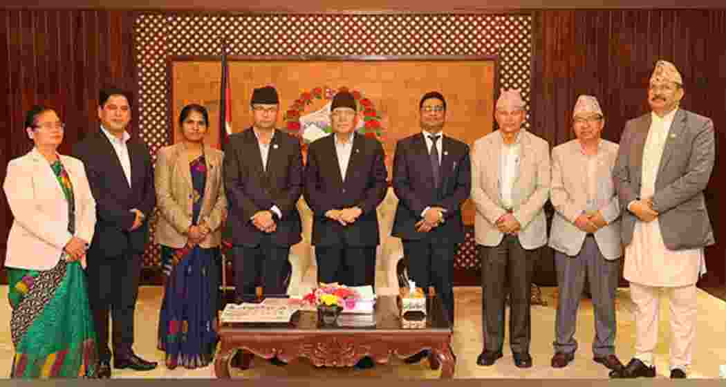 Ministers from CPN-UML pose for a photo after submitting resignation to Nepal PM Pushpa Kamal Dahal at PM residence (Image Credit: PM Secretariat) Ministers from CPN-UML pose for a photo after submitting resignation to Nepal PM Pushpa Kamal Dahal at PM residence (Image Credit: PM Secretariat)