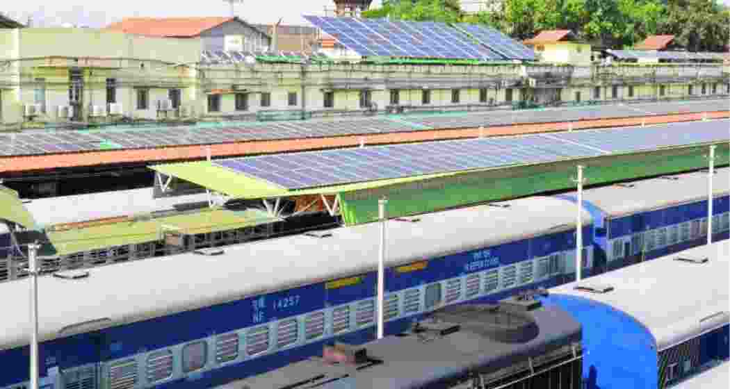 A view from a station under the Northeast Frontier Railway utilising solar power to meet its needs. A view from a station under the Northeast Frontier Railway utilising solar power to meet its needs.