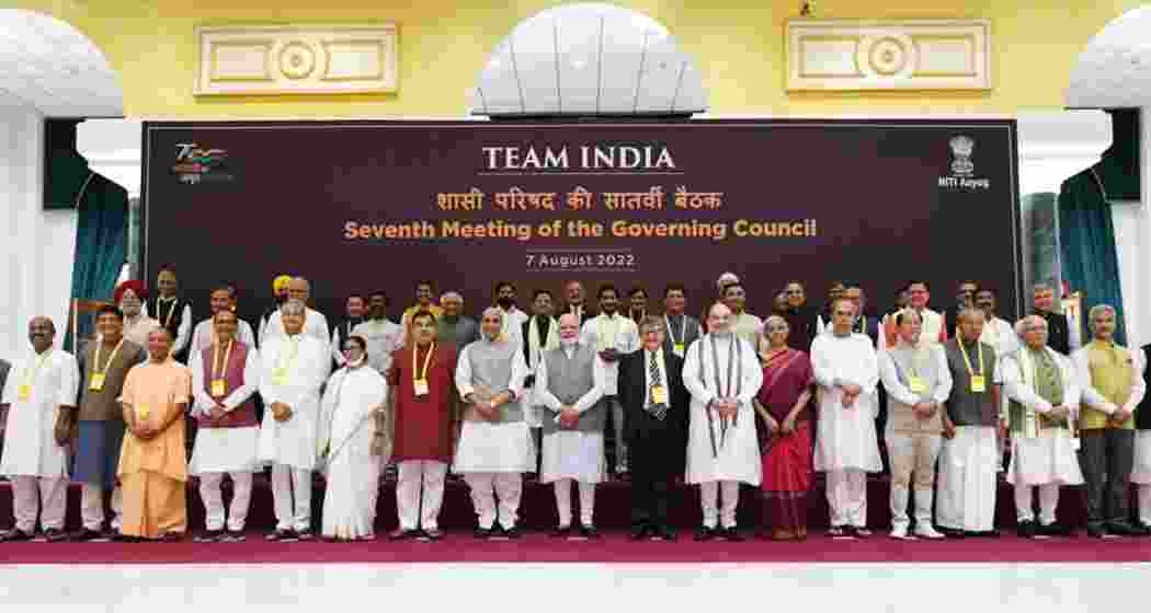 Prime Minister Narendra Modi with Chief Ministers and Lt. Governors from 19 states and 6 UTs at the 8th NITI Aayog Governing Council Meeting in 2023, held at the New Convention Centre, Pragati Maidan, New Delhi. Prime Minister Narendra Modi with Chief Ministers and Lt. Governors from 19 states and 6 UTs at the 8th NITI Aayog Governing Council Meeting in 2023, held at the New Convention Centre, Pragati Maidan, New Delhi.
