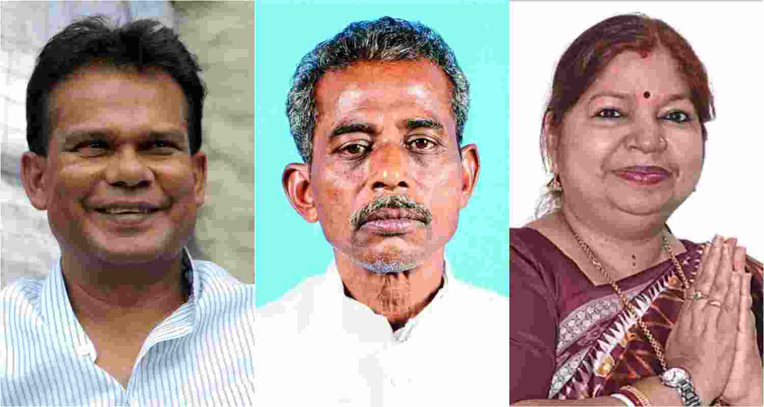 (From left) Former Coal Minister Dilip Ray, a BJP nominee from the Rourkela Assembly segment, BJD's Sanatan Mahakud from Champua and Subasini Jena from Basta. (From left) Former Coal Minister Dilip Ray, a BJP nominee from the Rourkela Assembly segment, BJD's Sanatan Mahakud from Champua and Subasini Jena from Basta.