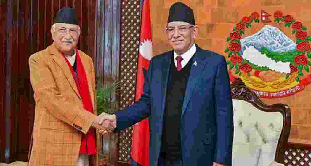 K P Sharma Oli (L), Pushpa Kamal Dahal 'Prachanda' (R). K P Sharma Oli (L), Pushpa Kamal Dahal 'Prachanda' (R).