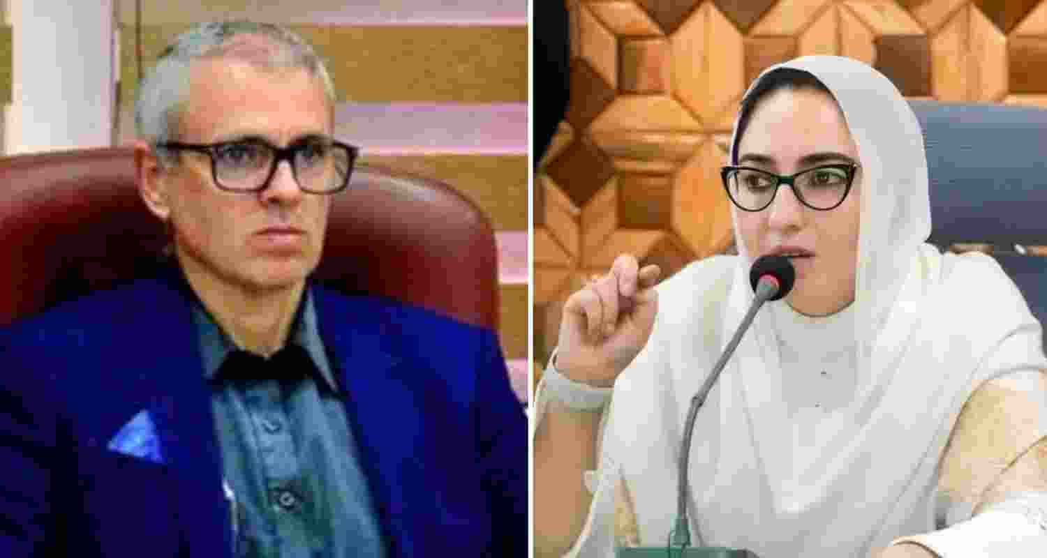 J&K Chief Minister Omar Abdullah and Dr Darakhshan Andrabi, head of Auqaf Trust. Images: X J&K Chief Minister Omar Abdullah and Dr Darakhshan Andrabi, head of Auqaf Trust. Images: X