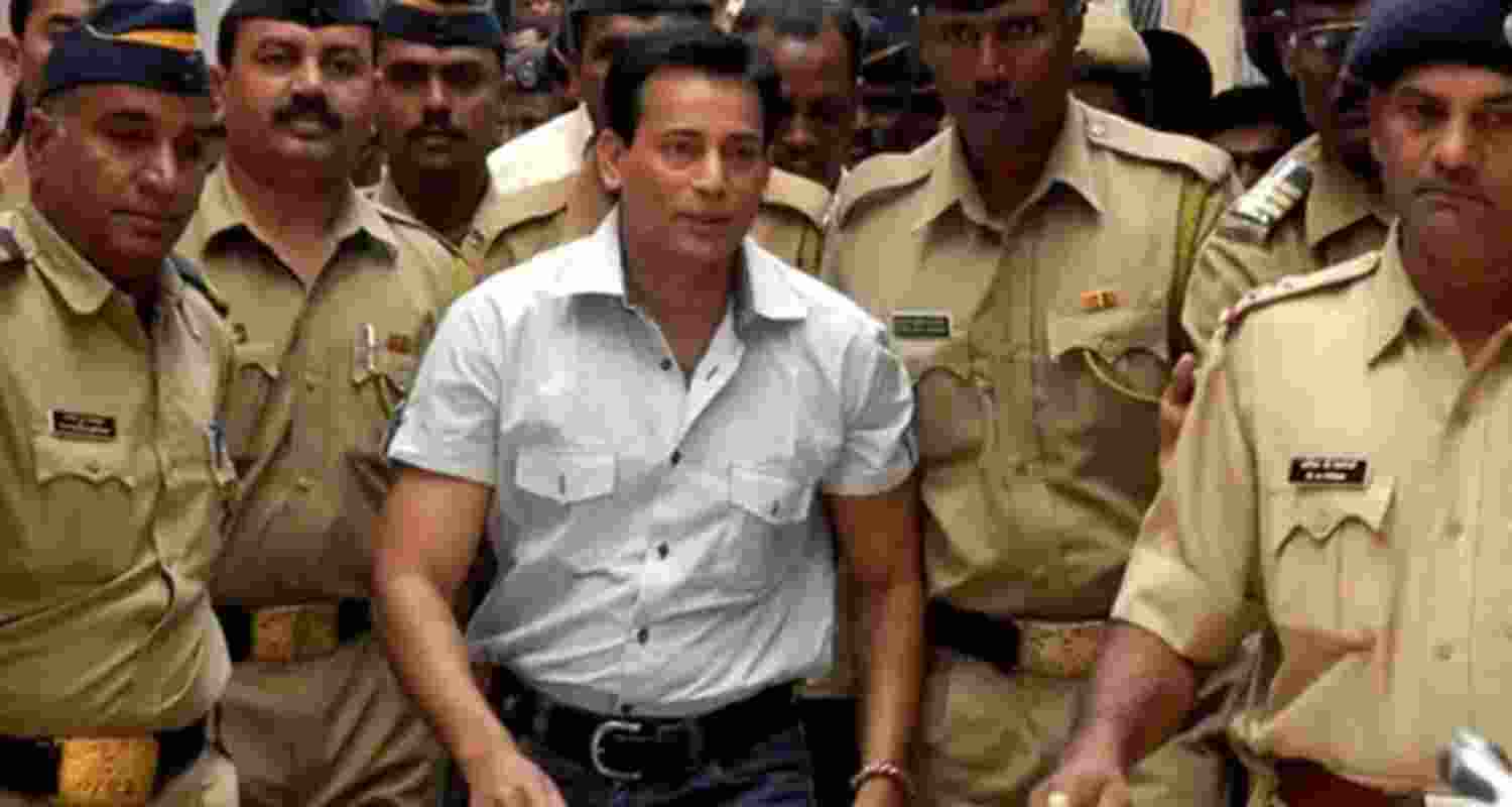 A file photo of 1993 Mumbai serial blasts convict Abu Salem in police custody. A file photo of 1993 Mumbai serial blasts convict Abu Salem in police custody.