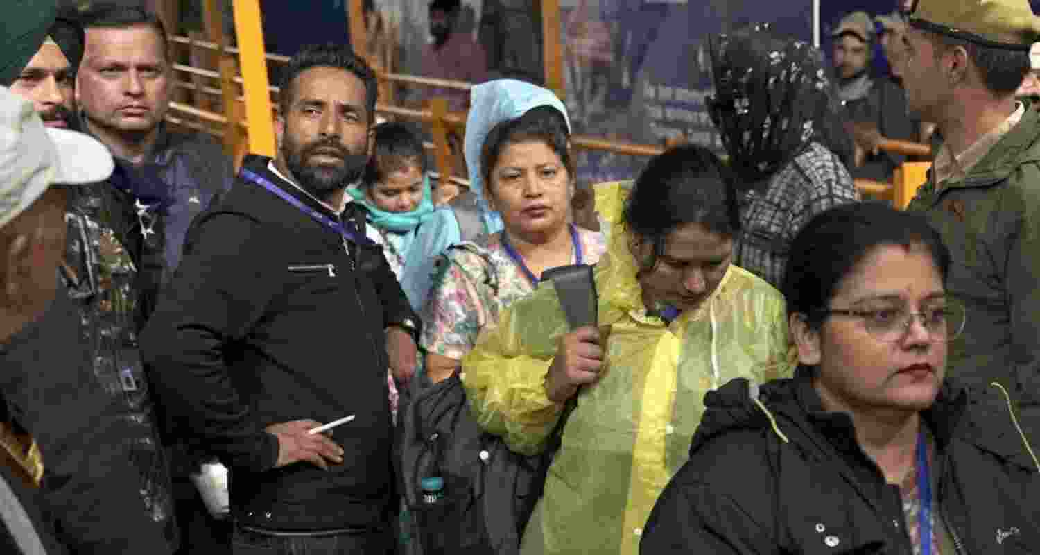 Pilgrims queue up for darshan at the holy Amarnath cave during the annual Yatra. Pilgrims queue up for darshan at the holy Amarnath cave during the annual Yatra.