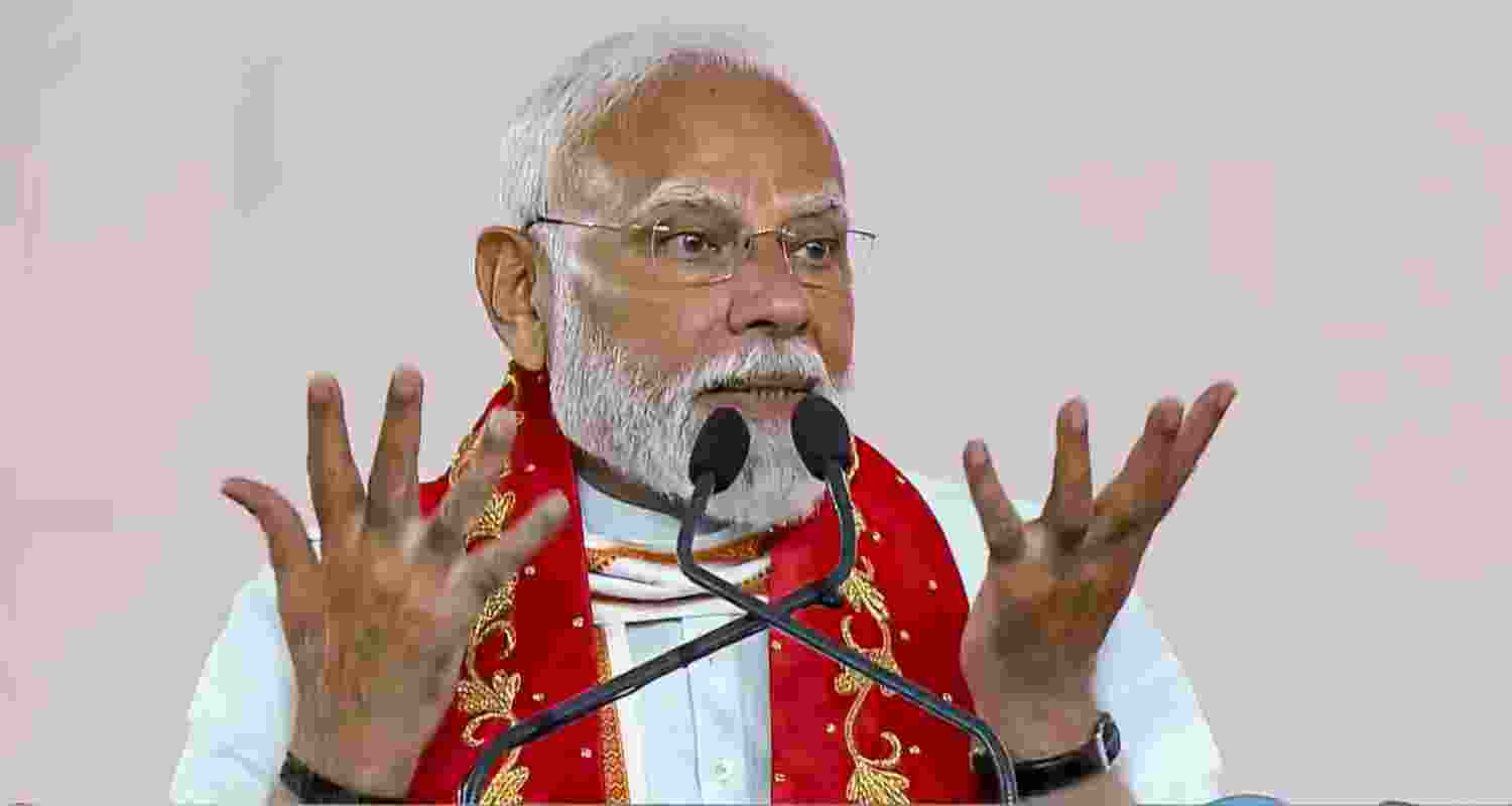 Prime Minister Narendra Modi speaks during the launch of Surat Food Security Saturation Campaign, in Surat, Gujarat. Prime Minister Narendra Modi speaks during the launch of Surat Food Security Saturation Campaign, in Surat, Gujarat.