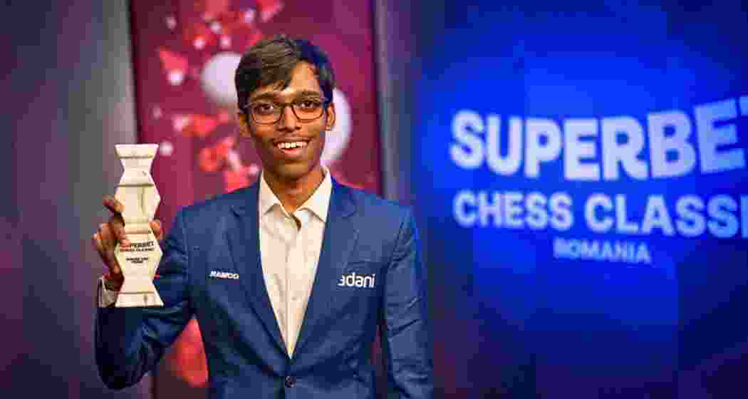 Indian Grandmaster R. Praggnanandhaa poses for the camera after winning the Superbet Classic in Bucharest on Saturday. Indian Grandmaster R. Praggnanandhaa poses for the camera after winning the Superbet Classic in Bucharest on Saturday.