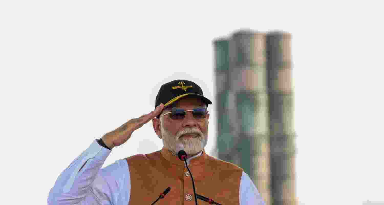 Prime Minister Narendra Modi at the Adampur air base in Punjab on Tuesday. Prime Minister Narendra Modi at the Adampur air base in Punjab on Tuesday.