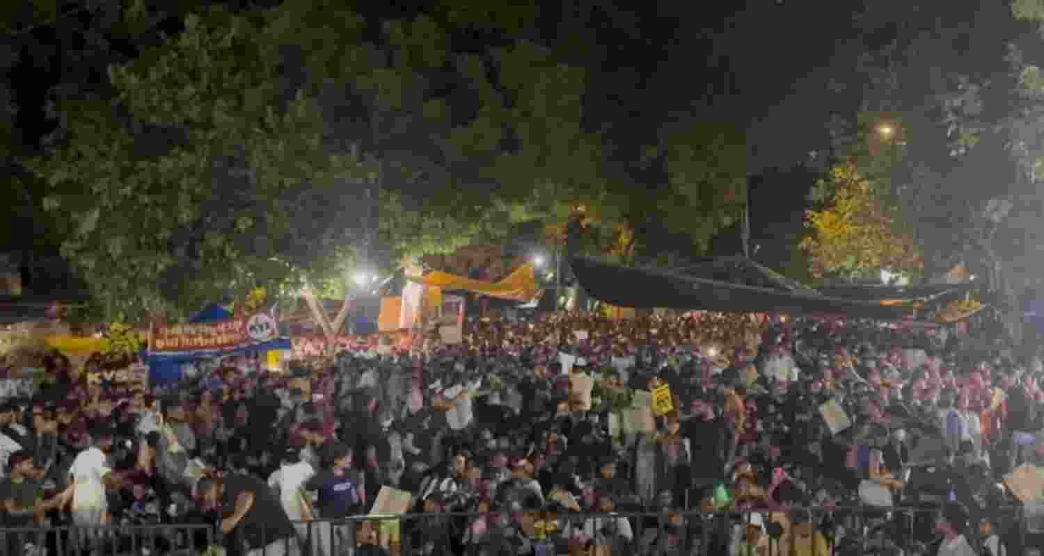 Protesters gather at Jantar Mantar during the protest. Protesters gather at Jantar Mantar during the protest.