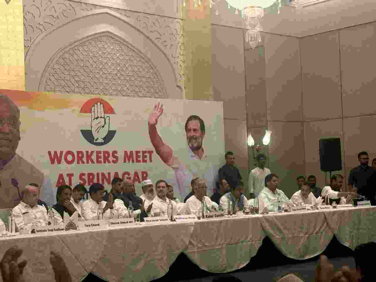 Addressing a Congress workers' meeting in Srinagar, Rahul Gandhi said that in J&K, a coalition will take place for sure. "But there won't be a coalition at the cost of the interests of Congress workers and leaders. Addressing a Congress workers' meeting in Srinagar, Rahul Gandhi said that in J&K, a coalition will take place for sure. "But there won't be a coalition at the cost of the interests of Congress workers and leaders.