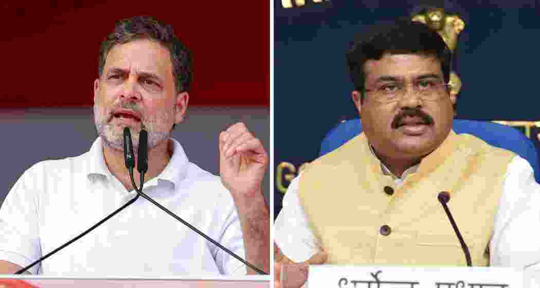 Leader of Opposition in the Lok Sabha Rahul Gandhi (L) has demanded an apology and resignation from Education Minister Dharmendra Pradhan (R). Leader of Opposition in the Lok Sabha Rahul Gandhi (L) has demanded an apology and resignation from Education Minister Dharmendra Pradhan (R).