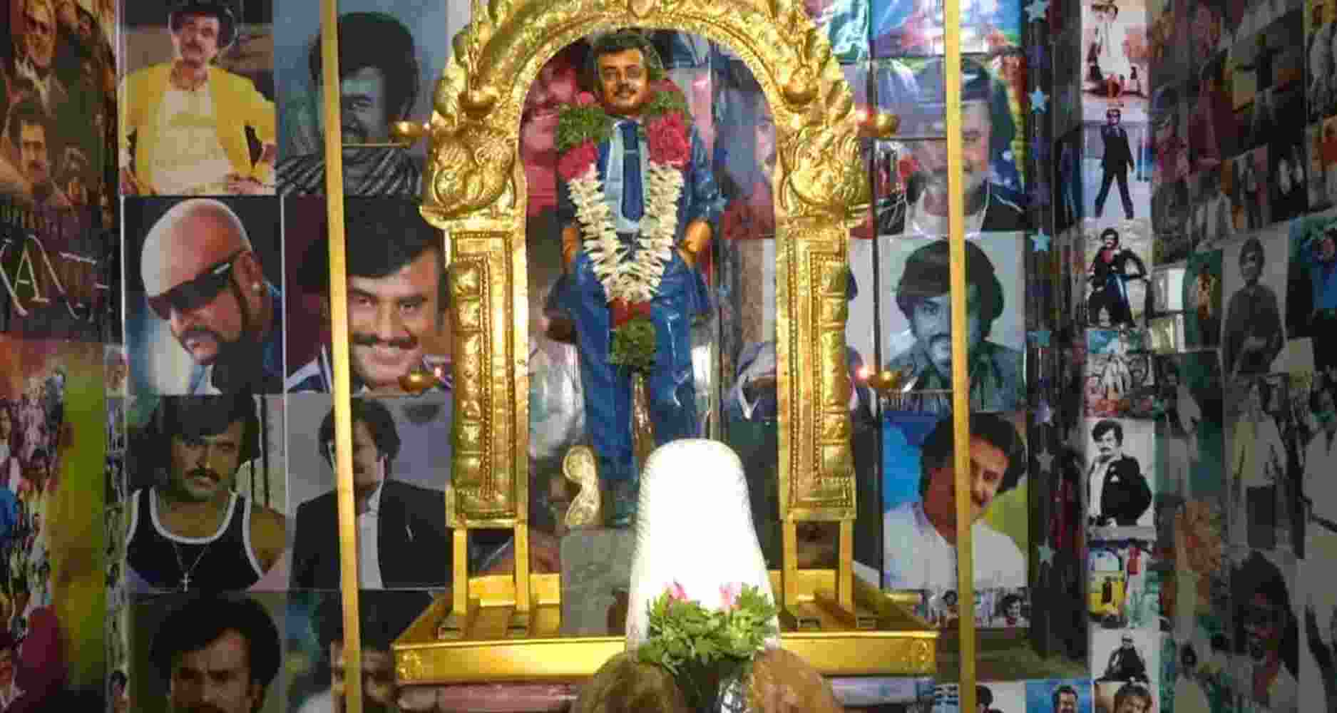 The temple, inaugurated just a few years ago, features a striking 300-kg idol of Rajinikanth. The temple, inaugurated just a few years ago, features a striking 300-kg idol of Rajinikanth.