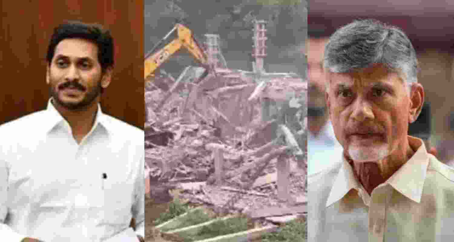 YS Jagan Mohan Reddy accuses Chandrababu Naidu-led NDA government of demolishing YSRCP's central office in Guntur. YS Jagan Mohan Reddy accuses Chandrababu Naidu-led NDA government of demolishing YSRCP's central office in Guntur.
