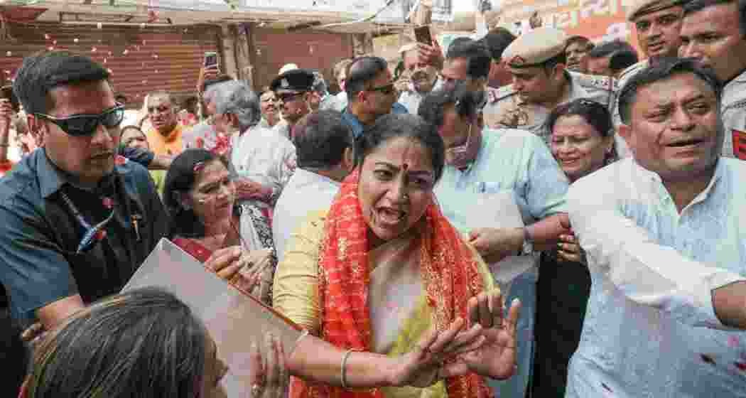 Delhi Chief Minister Rekha Gupta speaks with traders during her visit at Totaram Bazar, Tri Nagar, in New Delhi, Monday. Delhi Chief Minister Rekha Gupta speaks with traders during her visit at Totaram Bazar, Tri Nagar, in New Delhi, Monday.