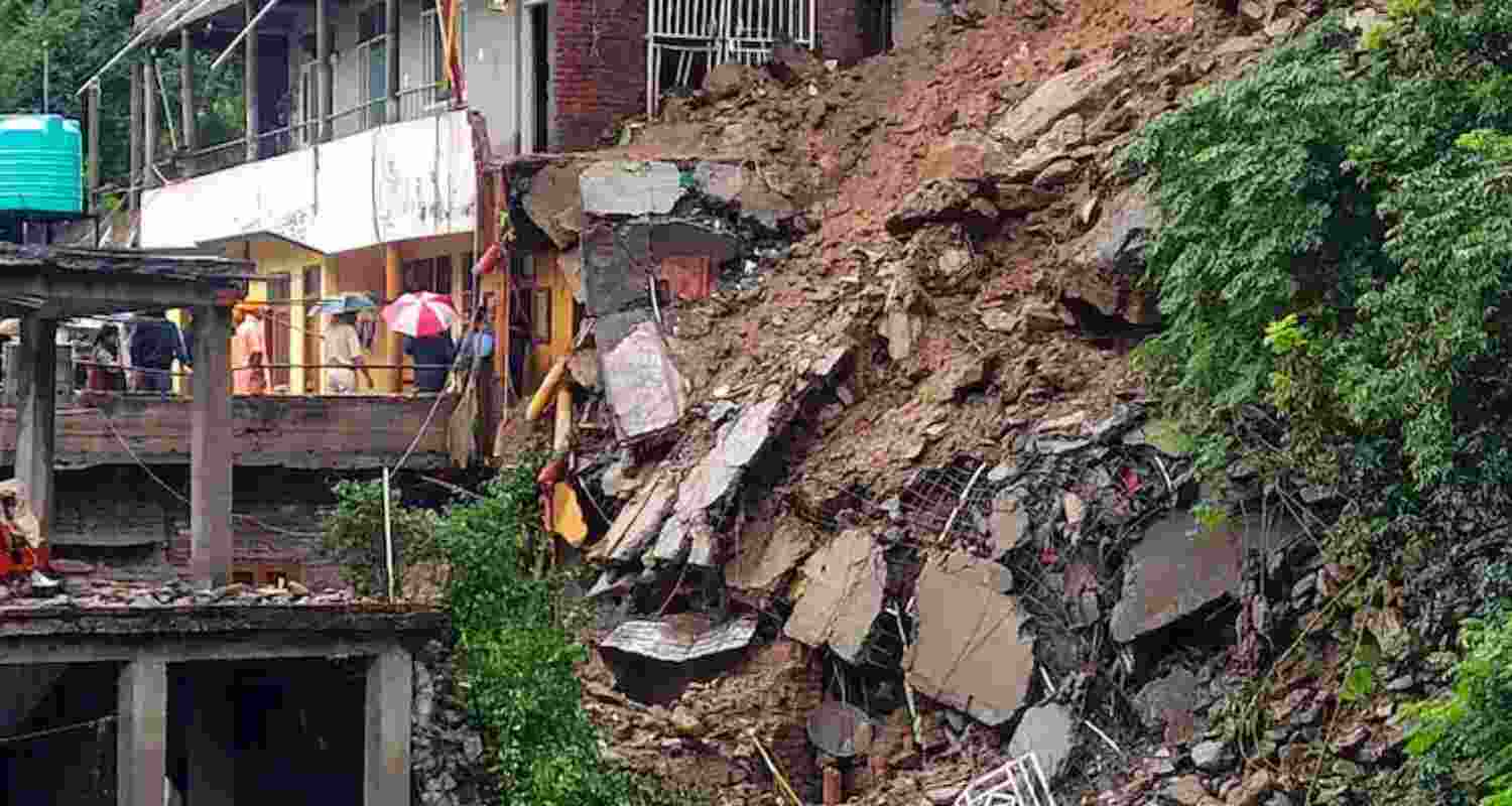 A landslide hit Inner Akhara bazaar in Kullu district early Thursday morning. A landslide hit Inner Akhara bazaar in Kullu district early Thursday morning.