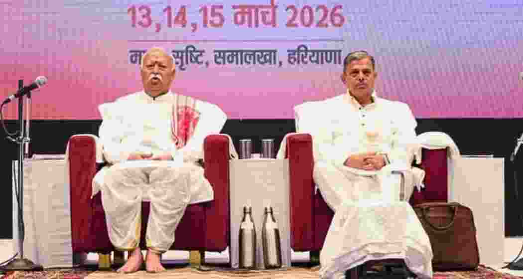 RSS chief Mohan Bhagwat and general secretary Dattatreya Hosabale during the 'All India Representative Assembly of RSS' in Panipat, Haryana | Photo: @RSSorg/X via PTI
RSS chief Mohan Bhagwat and general secretary Dattatreya Hosabale during the 'All India Representative Assembly of RSS' in Panipat, Haryana | Photo: @RSSorg/X via PTI