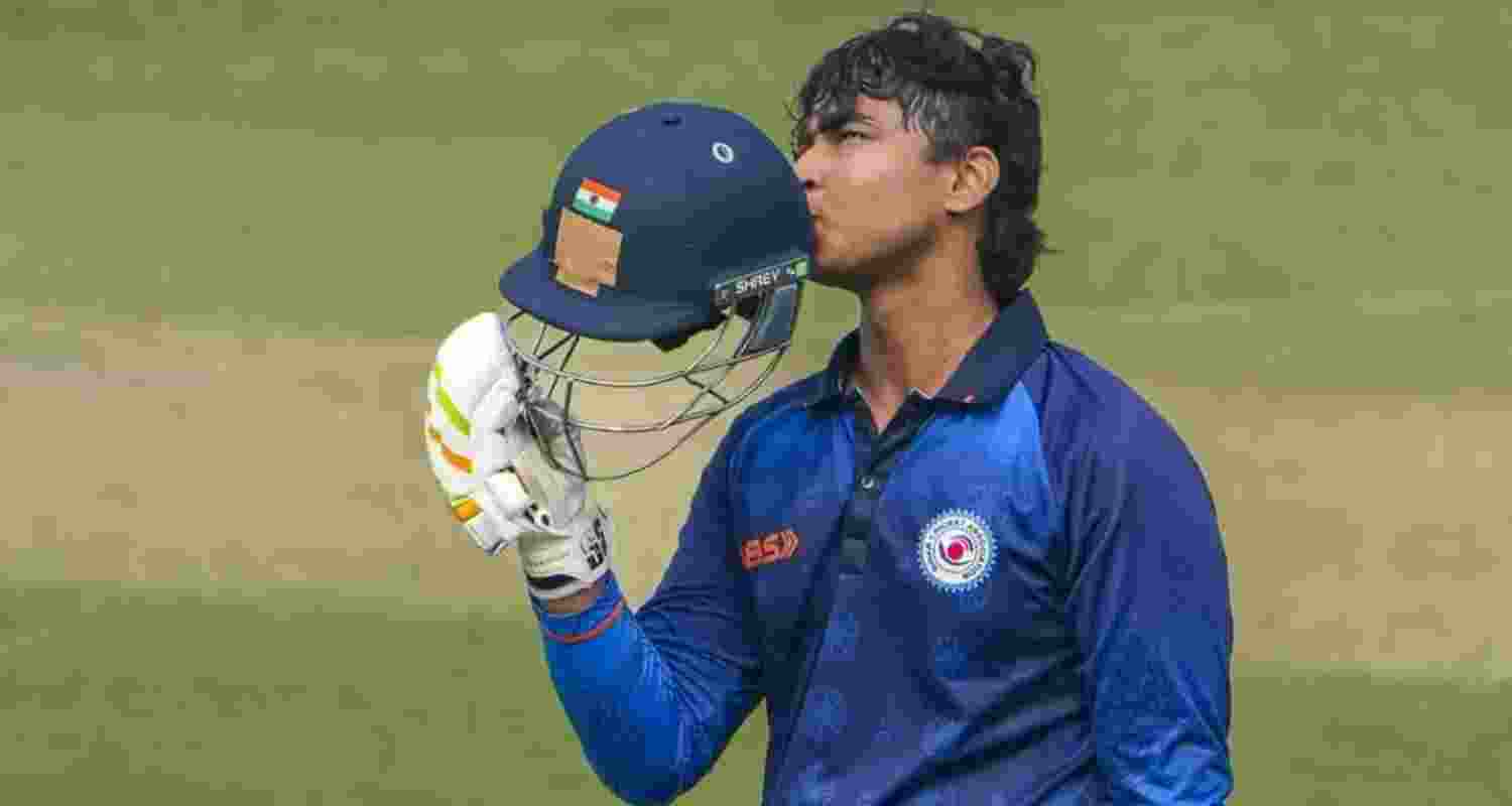 Vaibhav Suryavanshi after hitting the second fastest century in Vijay Hazare Trophy history off 36 balls. Vaibhav Suryavanshi after hitting the second fastest century in Vijay Hazare Trophy history off 36 balls.