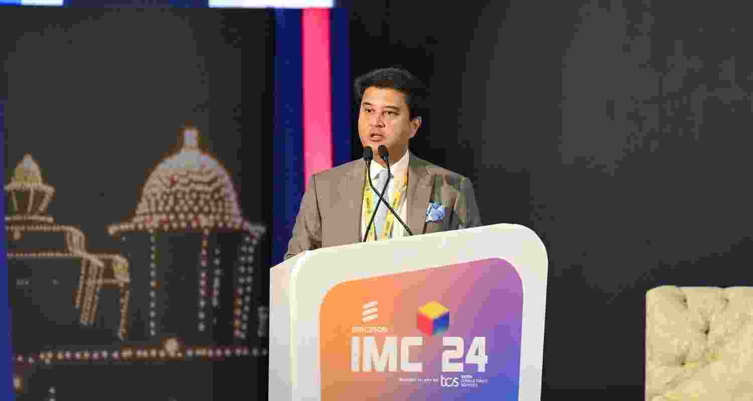 Union Communications minister Jyoiraditya Scindia at the IMC summit in New Delhi. Union Communications minister Jyoiraditya Scindia at the IMC summit in New Delhi.