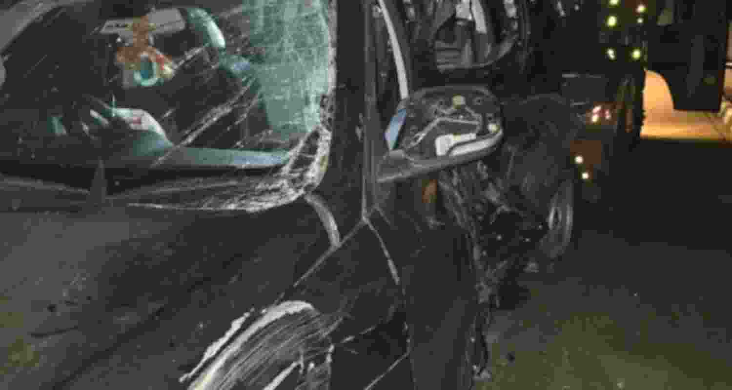 Wreckage of a car being towed away after an accident at the Agra-Lucknow Expressway, in Kannauj district. Wreckage of a car being towed away after an accident at the Agra-Lucknow Expressway, in Kannauj district.