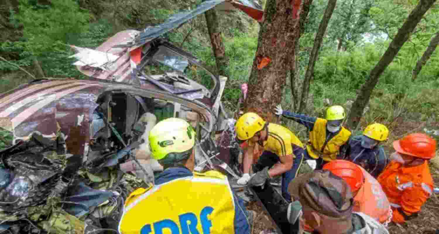 SDRF personnel during rescue operations after a helicopter carrying six people to Gangotri Dham crashed near Gangnani in Uttarkashi district. (File Photo) SDRF personnel during rescue operations after a helicopter carrying six people to Gangotri Dham crashed near Gangnani in Uttarkashi district. (File Photo)