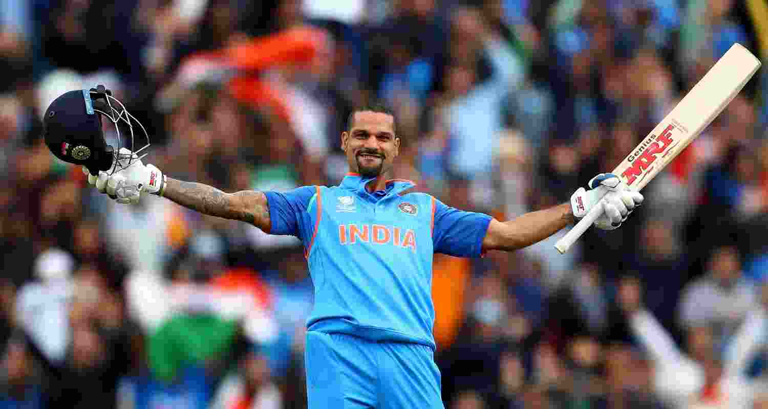 Dhawan celebrates a century. Image via X. Dhawan celebrates a century. Image via X.