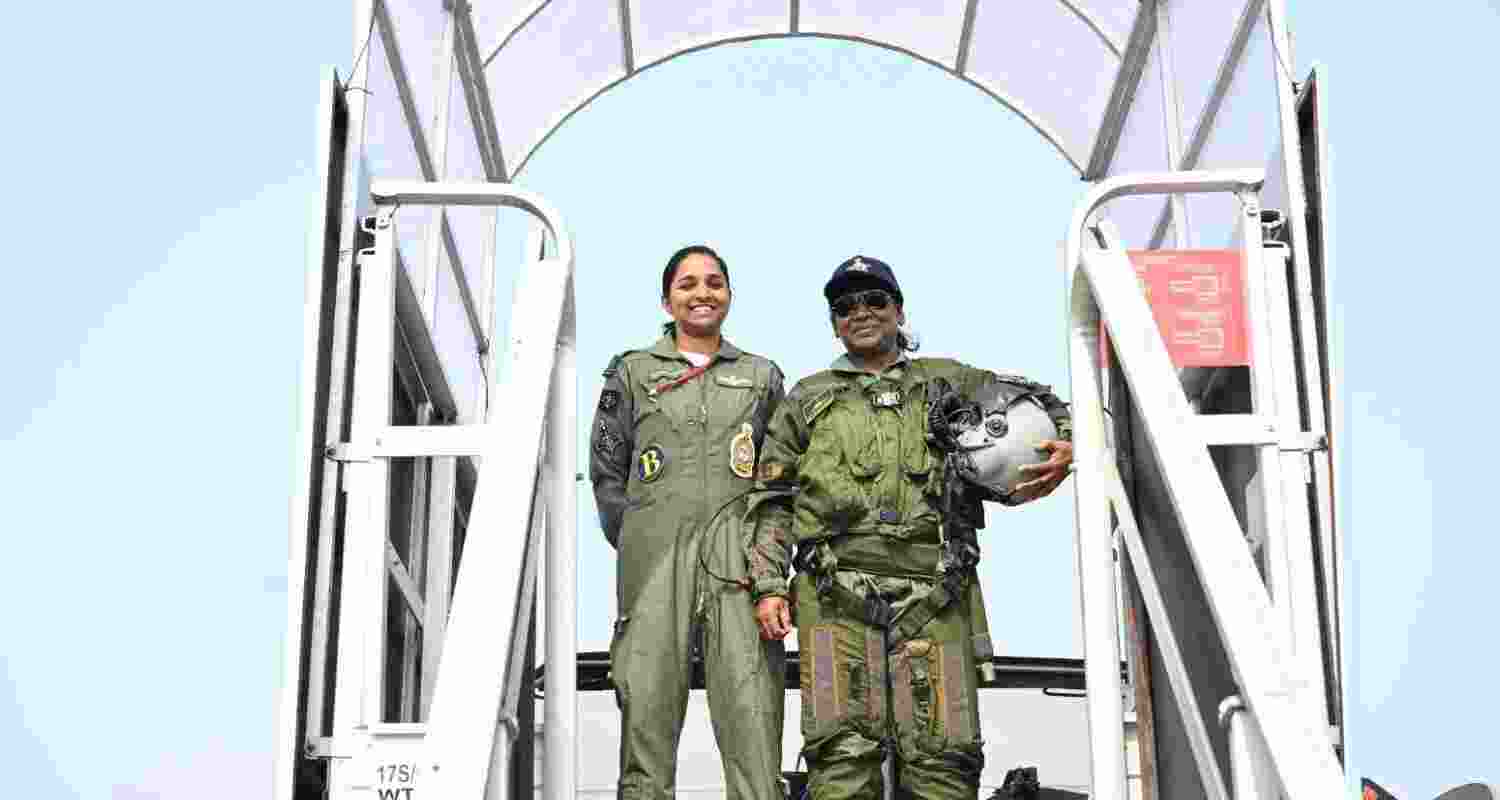 President Murmu with India's first woman Rafale pilot Pakistan had claimed to capture during Operation Sindoor. President Murmu with India's first woman Rafale pilot Pakistan had claimed to capture during Operation Sindoor.