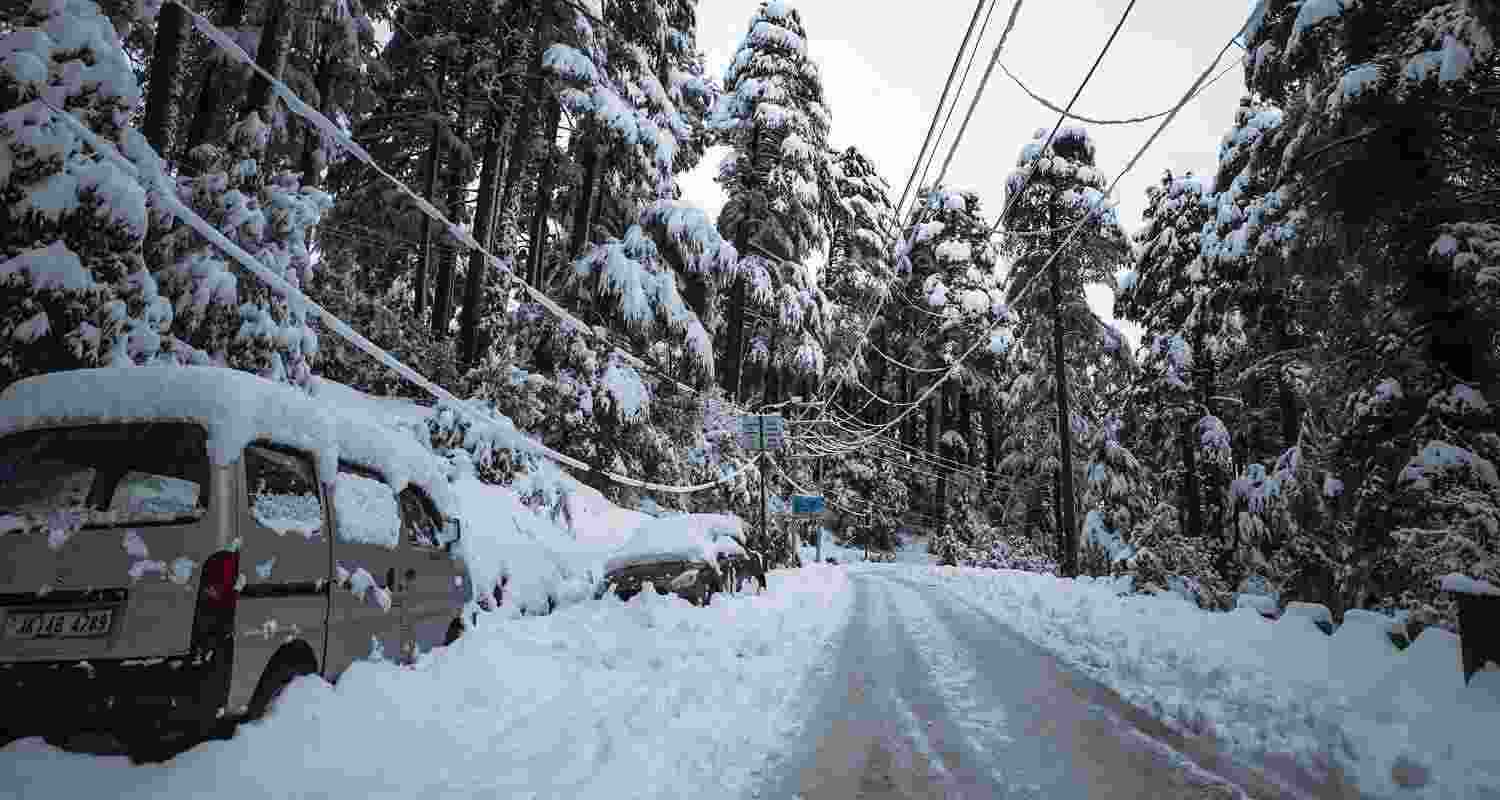 A snowy road in the Patnitop hill station in Jammu and Kashmir after fresh snowfall A snowy road in the Patnitop hill station in Jammu and Kashmir after fresh snowfall