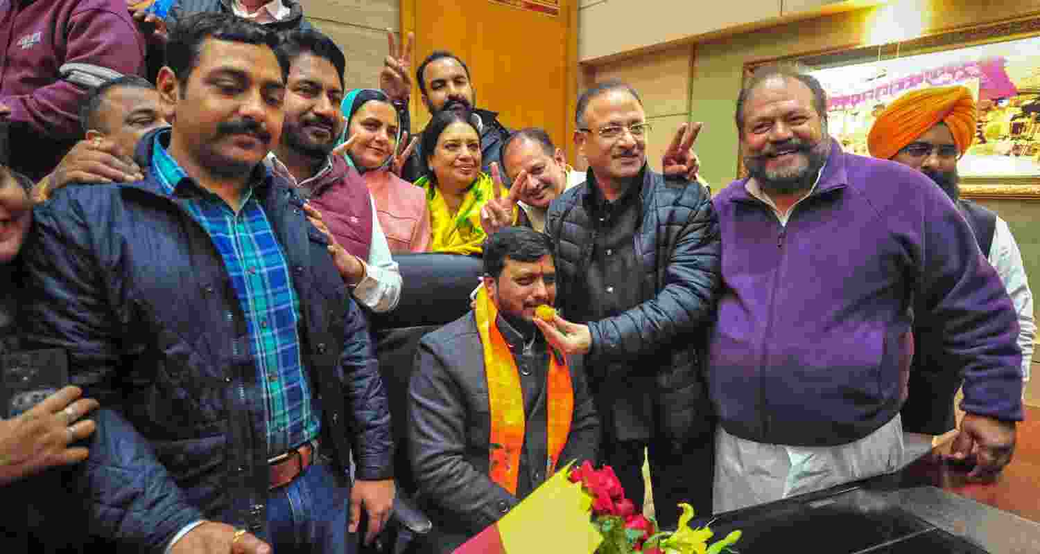 BJP members congratulating Manoj Sonkar on his appointment as Chandigarh mayor on January 30. BJP members congratulating Manoj Sonkar on his appointment as Chandigarh mayor on January 30.