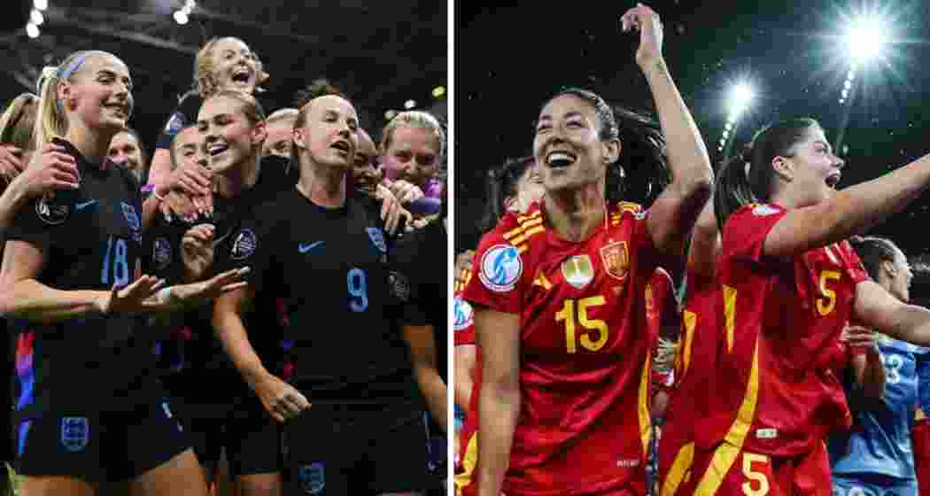 (Left) Chloe Kelly celebrates after netting the winner in England’s dramatic semi-final win over Italy. (Right) Spain players rejoice following their hard-fought victory against Germany. (Left) Chloe Kelly celebrates after netting the winner in England’s dramatic semi-final win over Italy. (Right) Spain players rejoice following their hard-fought victory against Germany.