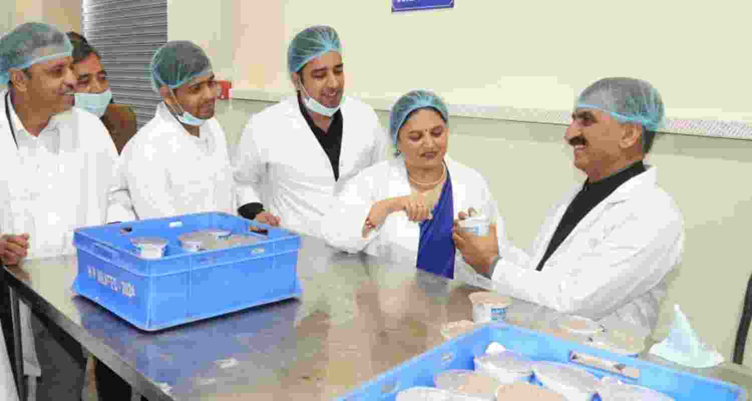 Himachal CM Sukhu inspecting the curd section at the milk processing facility. Himachal CM Sukhu inspecting the curd section at the milk processing facility.