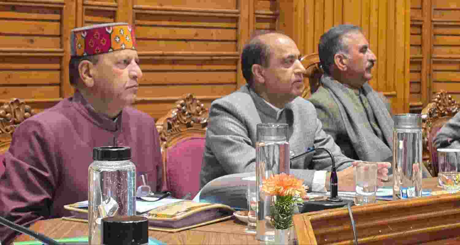 Sukhvinder Singh Sukhu along with other leaders during an all-party meeting in Shimla. Sukhvinder Singh Sukhu along with other leaders during an all-party meeting in Shimla.