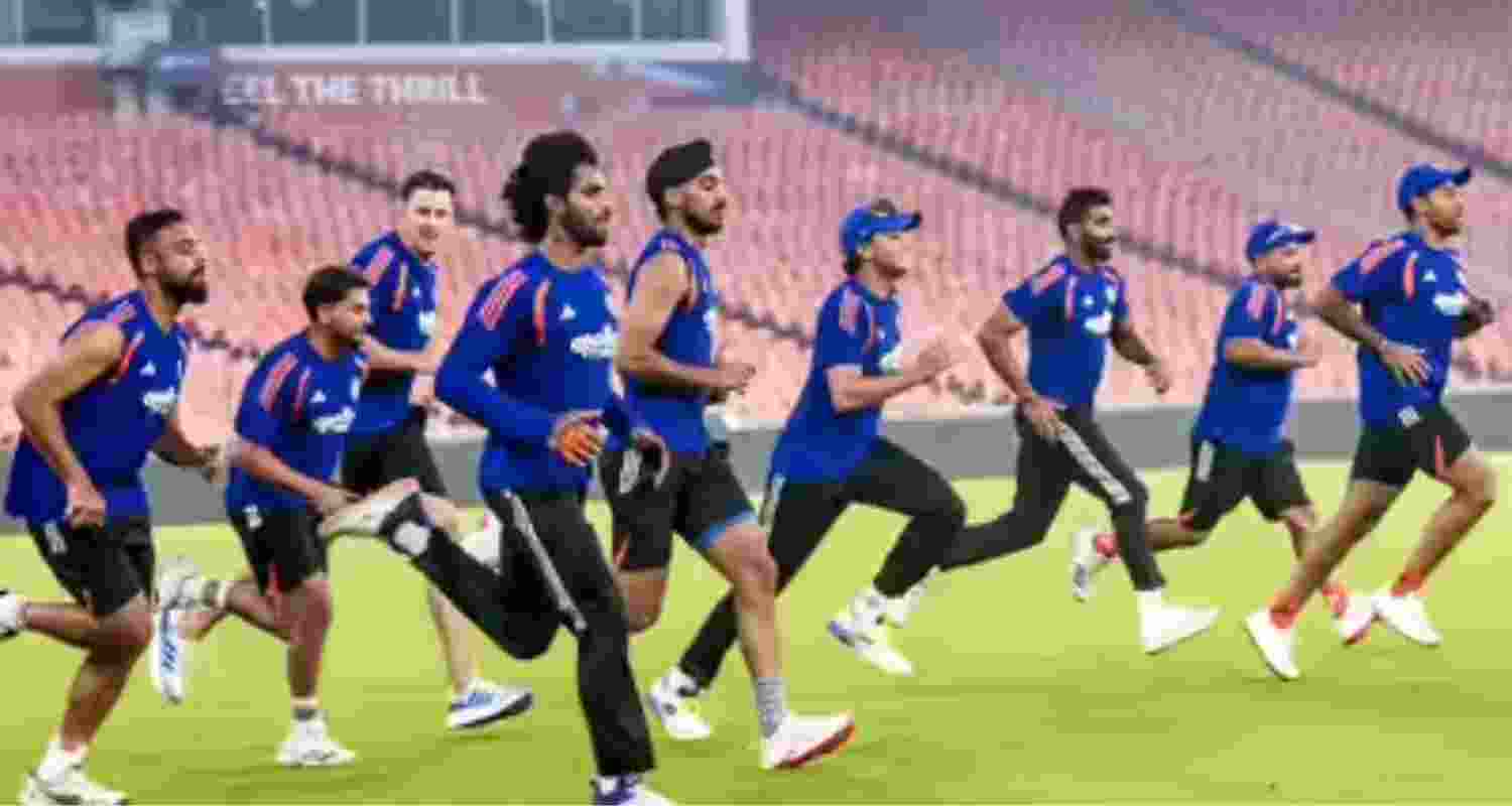 Indian players during a practice session ahead of their first Super 8s match of the T20 World Cup, in Ahmedabad on Saturday. Indian players during a practice session ahead of their first Super 8s match of the T20 World Cup, in Ahmedabad on Saturday.