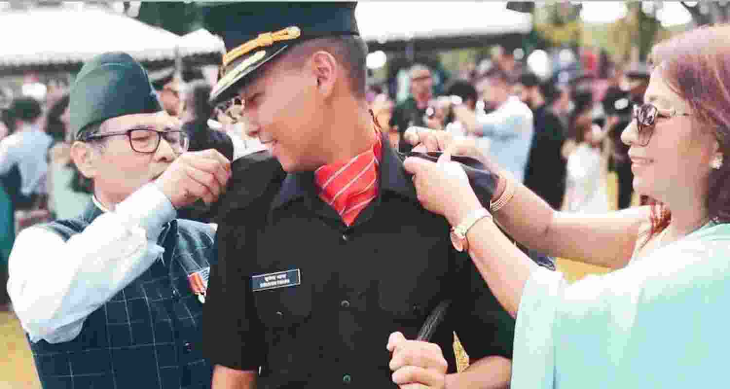 Army Captain Brijesh Thapa with his parents at the passing-out parade ceremony. Army Captain Brijesh Thapa with his parents at the passing-out parade ceremony.