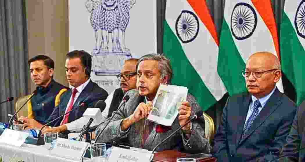All-party delegation leader Congress MP Shashi Tharoor addresses the media, in Bogota on Thursday. The delegation members Bharatiya Janata Party (BJP) MPs Shashank Mani Tripathi, Bhubaneswar Kalita, Tejasvi Surya, Telugu Desam Party MP Ganti Harish Madhur, JMM MP Sarfaraz Ahmad, Shiv Sena MP Milind Deora and former Indian Ambassador to the US Taranjit Singh Sandhu are also present. (Image: India in Colombia X) All-party delegation leader Congress MP Shashi Tharoor addresses the media, in Bogota on Thursday. The delegation members Bharatiya Janata Party (BJP) MPs Shashank Mani Tripathi, Bhubaneswar Kalita, Tejasvi Surya, Telugu Desam Party MP Ganti Harish Madhur, JMM MP Sarfaraz Ahmad, Shiv Sena MP Milind Deora and former Indian Ambassador to the US Taranjit Singh Sandhu are also present. (Image: India in Colombia X)