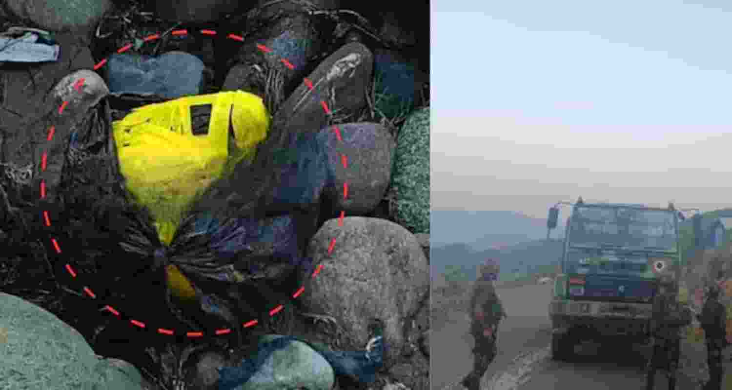 The bag dropped by the drone contained IEDs, ammunitions and narcotics. Image Source: X The bag dropped by the drone contained IEDs, ammunitions and narcotics. Image Source: X