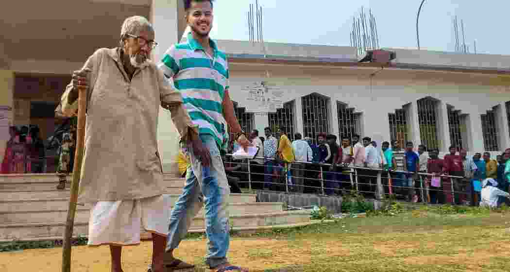 An elderly voter at a polling booth in Agartala to cast his vote during the Tripura Assembly elections. An elderly voter at a polling booth in Agartala to cast his vote during the Tripura Assembly elections.