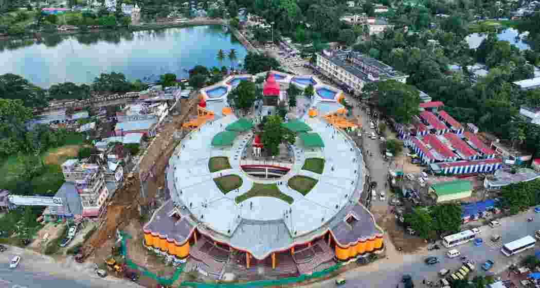 An aerial view of the 500-year-old Tripureswari temple in Tripura. An aerial view of the 500-year-old Tripureswari temple in Tripura.