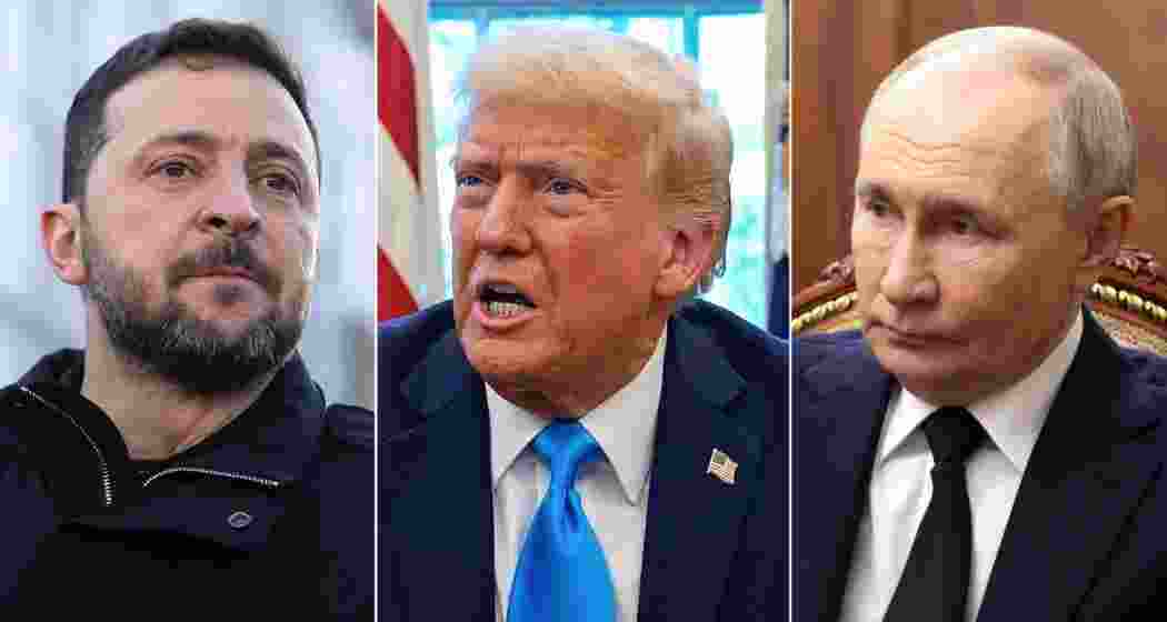 Zelenskyy, Trump, and Putin. Zelenskyy, Trump, and Putin.