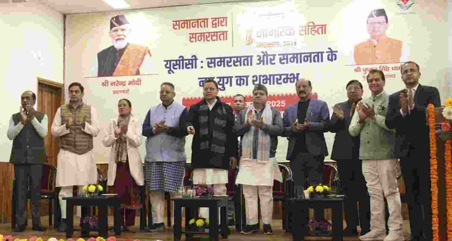 A file photo of Uttarakhand CM Pushkar Singh Dhami during an event to announce the implementation of the Uniform Civil Code in Dehradun on Monday. A file photo of Uttarakhand CM Pushkar Singh Dhami during an event to announce the implementation of the Uniform Civil Code in Dehradun on Monday.